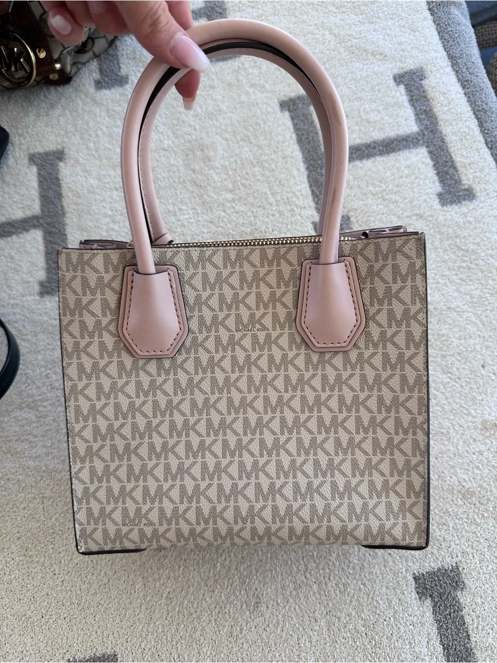 Michael Kors Pink Trim Signature Logo Satchel